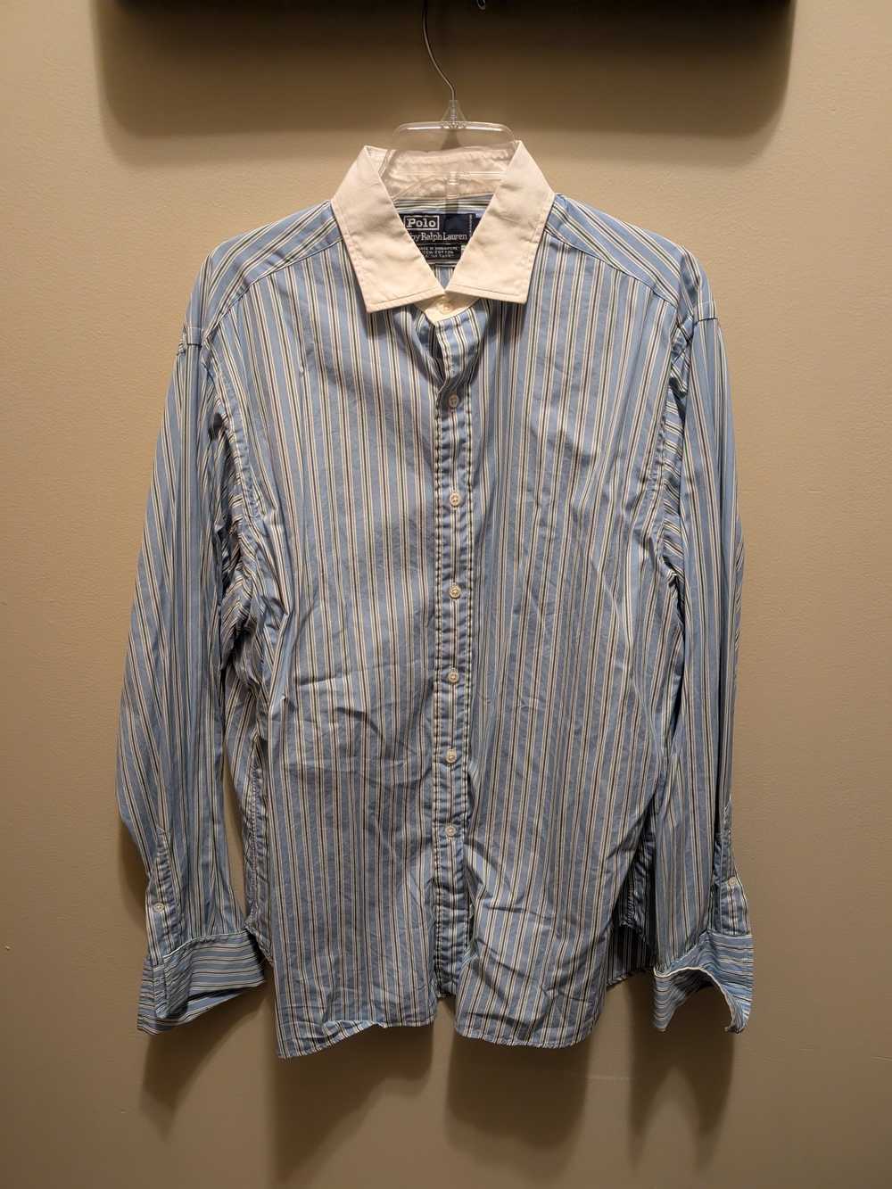 Polo by Ralph Lauren Blue Stripe Cotton Button-Down Shirt with White Collar